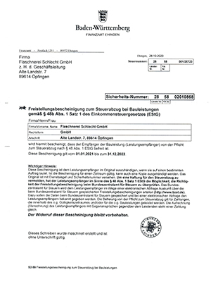 Freistellungsbescheinigung 01.01.2021 - 31.12.2023